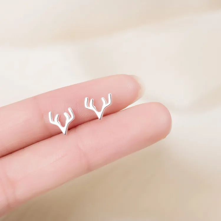 金美澳 925银耳饰 （一鹿有你）鹿角银饰耳钉森系养耳洞网红款饰品