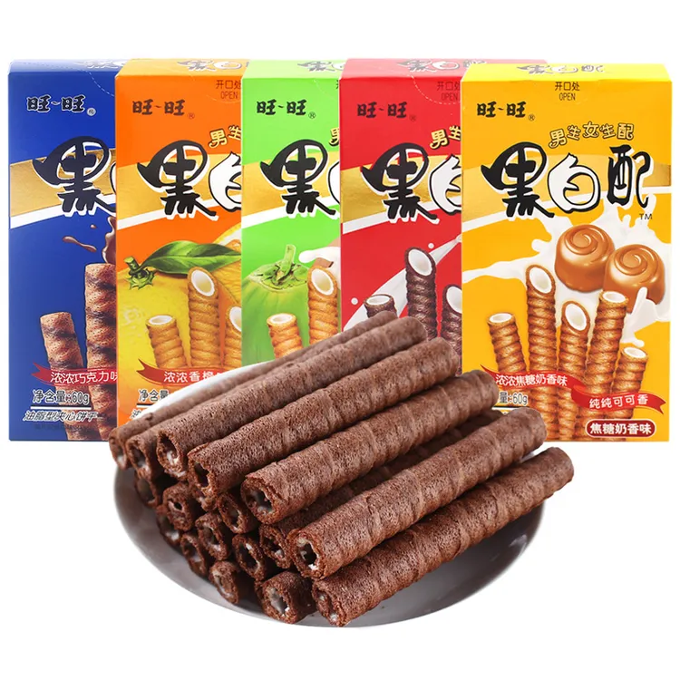 WANT-WANT/旺旺黑白配56g巧克力夹心卷饼干棒儿童节休闲零食浓郁