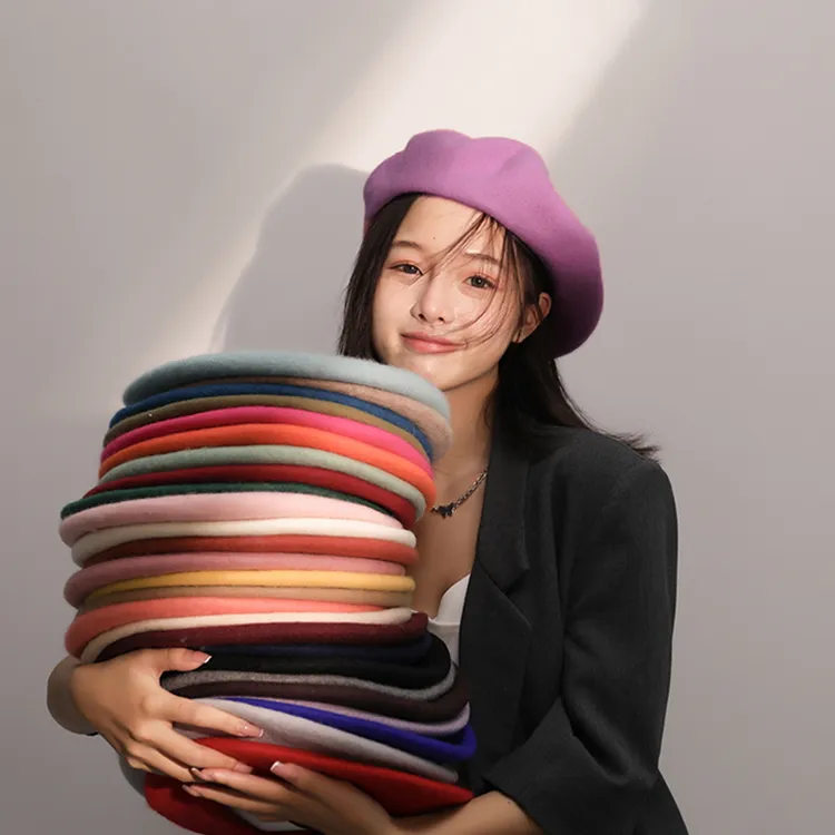 贝雷帽纯色百搭时尚女韩版简约保暖网红潮四季通用日系复古画家帽