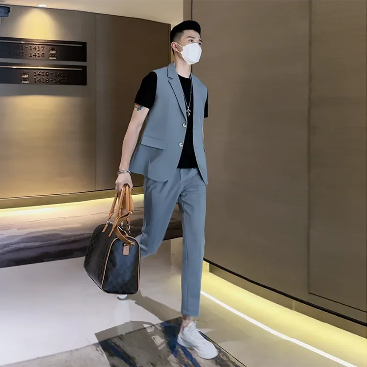 猎撒春秋高级感西装马甲外套百搭无袖休闲商务套装西服背心九分裤