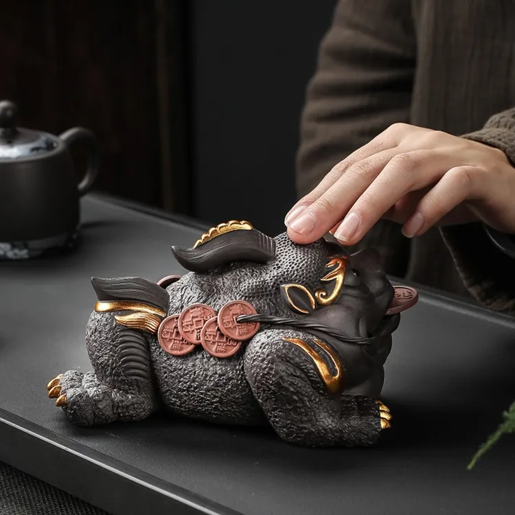 紫砂金蟾茶宠茶空间摆件陶瓷车载可养三足蟾蜍茶桌茶具茶玩茶道
