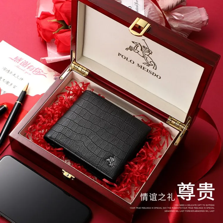 poloMeisdo/保罗美思得男士真皮短款软羊皮多卡位商务鳄鱼纹钱夹
