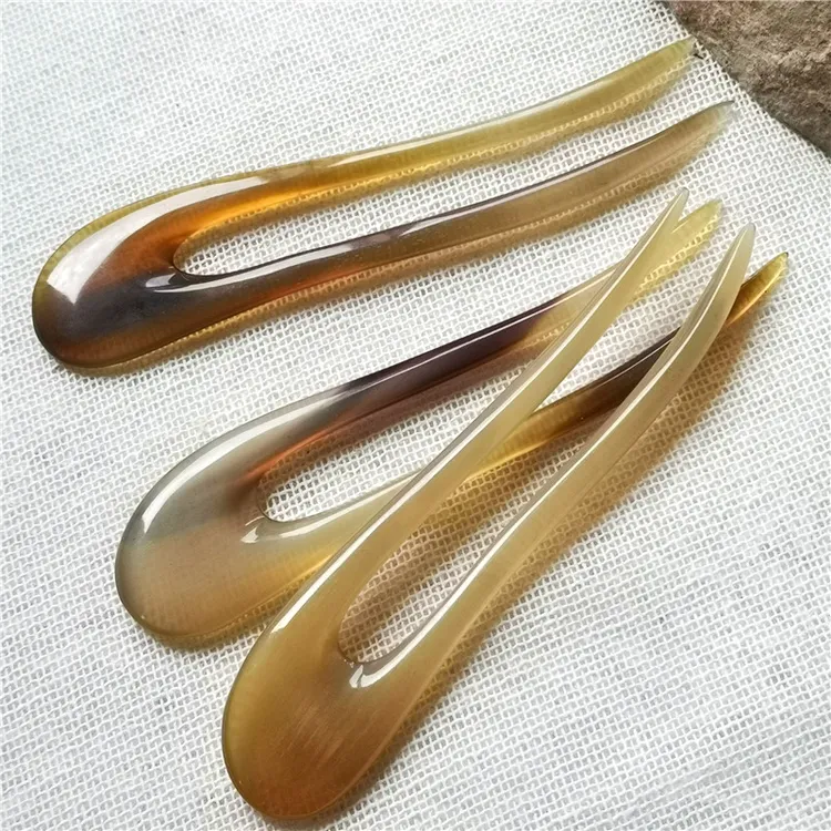 角艺轩天然牛角U形发簪盘发钗步摇古风国风汉服配饰随心定制款式
