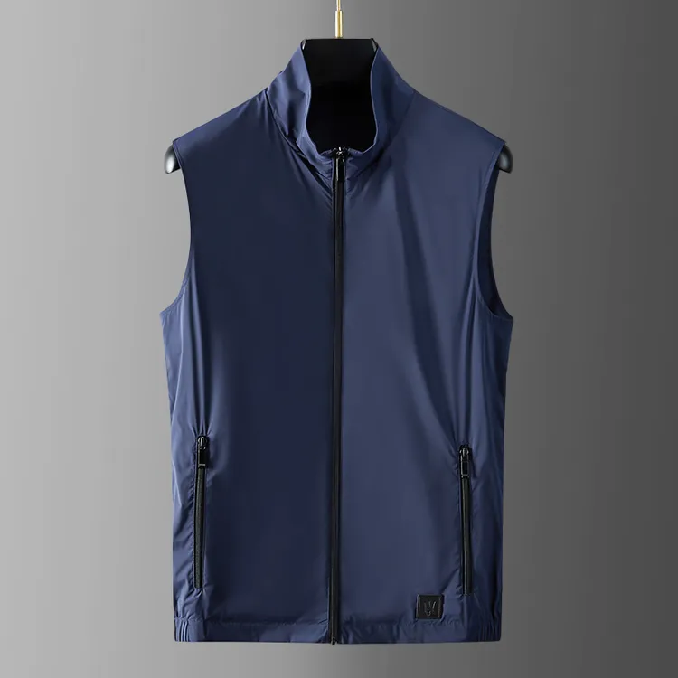 高端2025初秋薄款男士马甲纯色坎肩马夹立领商务休闲无袖外套背心