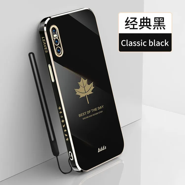 适用于vivox27手机壳男女电镀枫叶直边硅胶保护套V1829A全包防摔