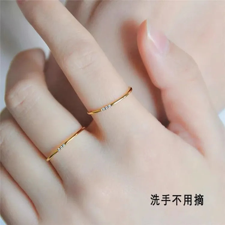 LINGSIV 钛钢戒指 极细小素圈戒指女不掉色细戒指环食指百搭个性