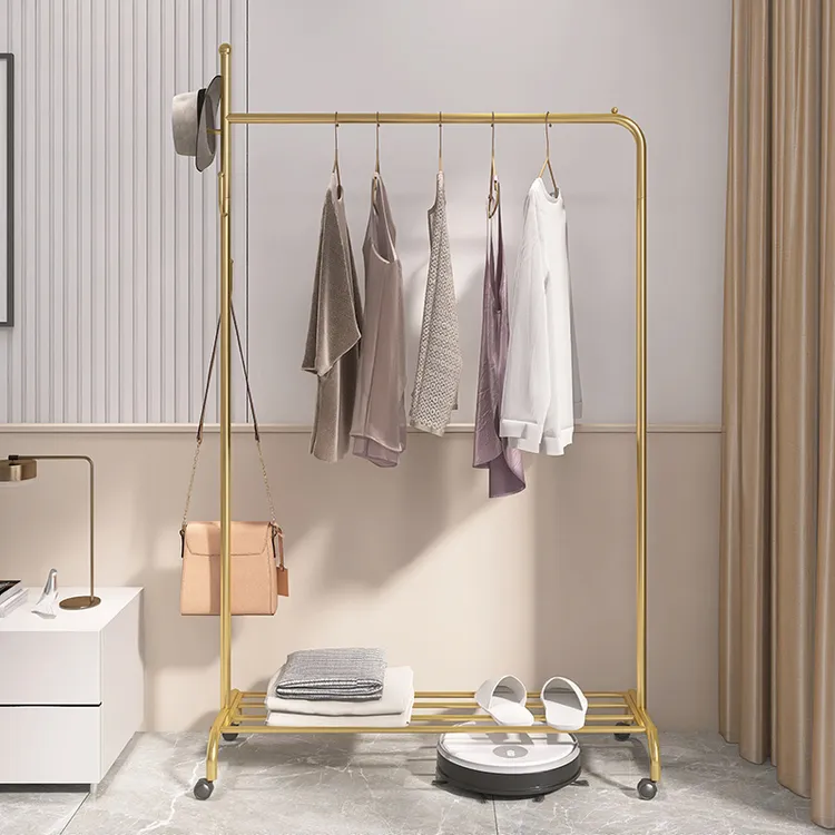 衣服挂衣架卧室落地衣架可移动一体置物架衣架挂衣服落地式卧室