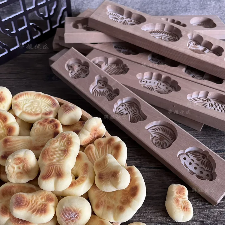 手工雕刻七夕传统梨木模子 精品巧果饽花模具儿童卡通DIY烘焙家用