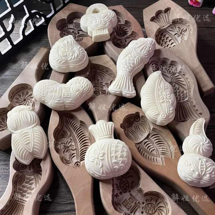 袖珍特别小凹底加深花样蒸馒头模具 手工梨木立体家用手压式卡子