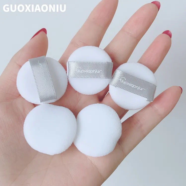 GUOXIAONIU郭小妞迷你定妆散粉粉扑薄款圆形植绒拇指粉扑便携袋装