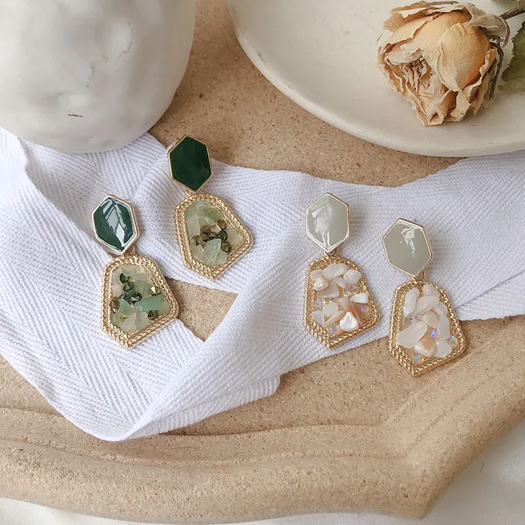 心怡创意耳饰耳环女石头复古小众设计时尚新颖个性高级感绿色清新