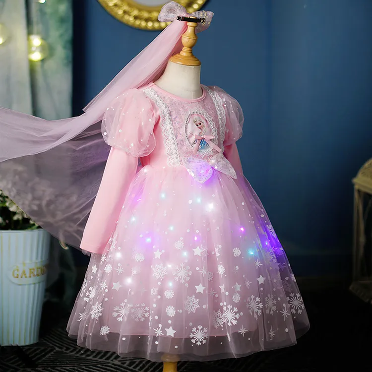 女童秋装宝宝生日裙子夏季礼服洋气发光艾莎连衣裙女孩爱莎公主裙