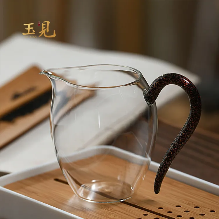 玉见 怡然金丝祥云闪金公道杯高硼硅玻璃分茶器功夫茶海高透手工