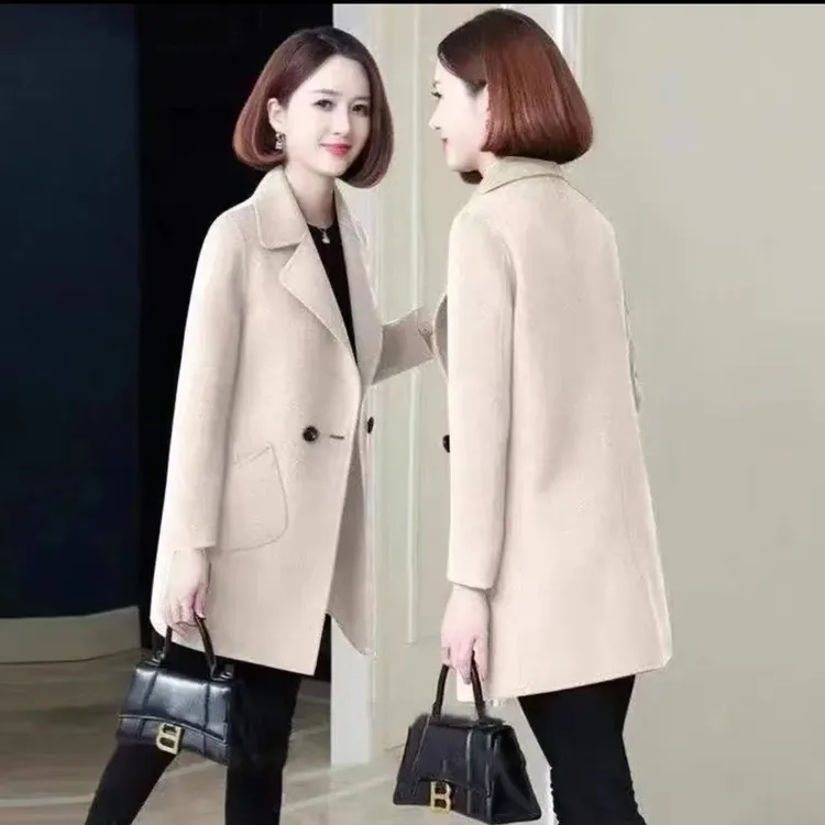 2022新款秋冬女士中长双面呢大衣外套（808）款