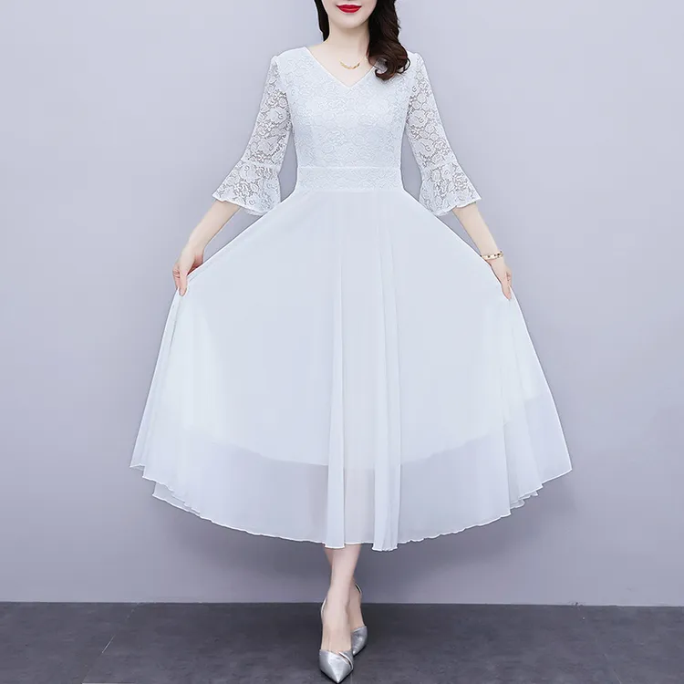白色蕾丝连衣裙女夏2025新款大摆气质雪纺沙滩裙海边度假仙女长裙