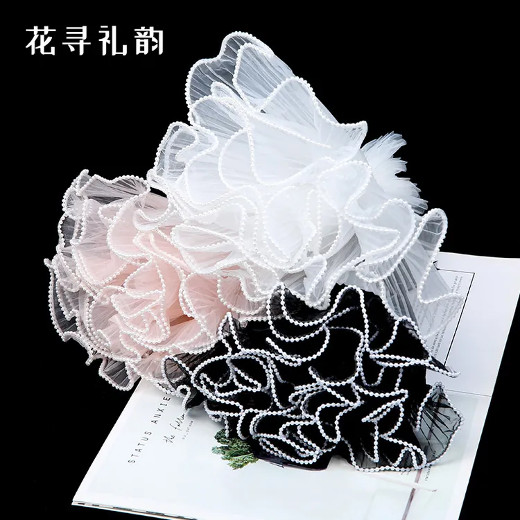 【花寻礼韵】褶皱浪花纱发光珍珠浪漫玫瑰包花束波浪纱鲜花包装材料
