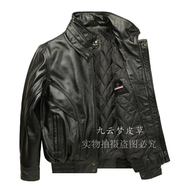 真皮皮衣男头层牛皮飞行员皮夹克加棉摩托车骑行服中青年防风冬