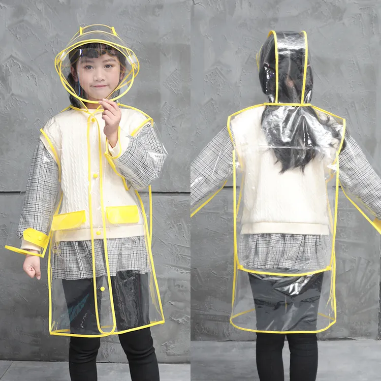 雨萌朦透明时尚儿童男女雨衣小学生全身加长款背包位黑色粉色连体