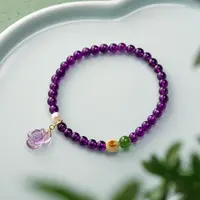 【意婵】紫莲I精品天然水晶紫水晶单圈珍珠手链18k金-900011