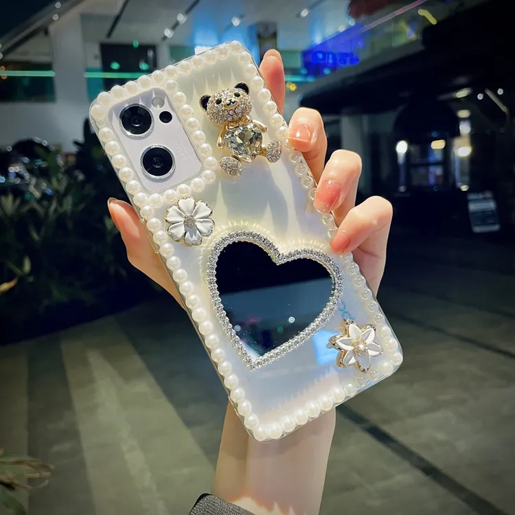 OPPO Reno7手机壳女款reno5/7pro爱心镜reno6pro时尚带镜防摔壳