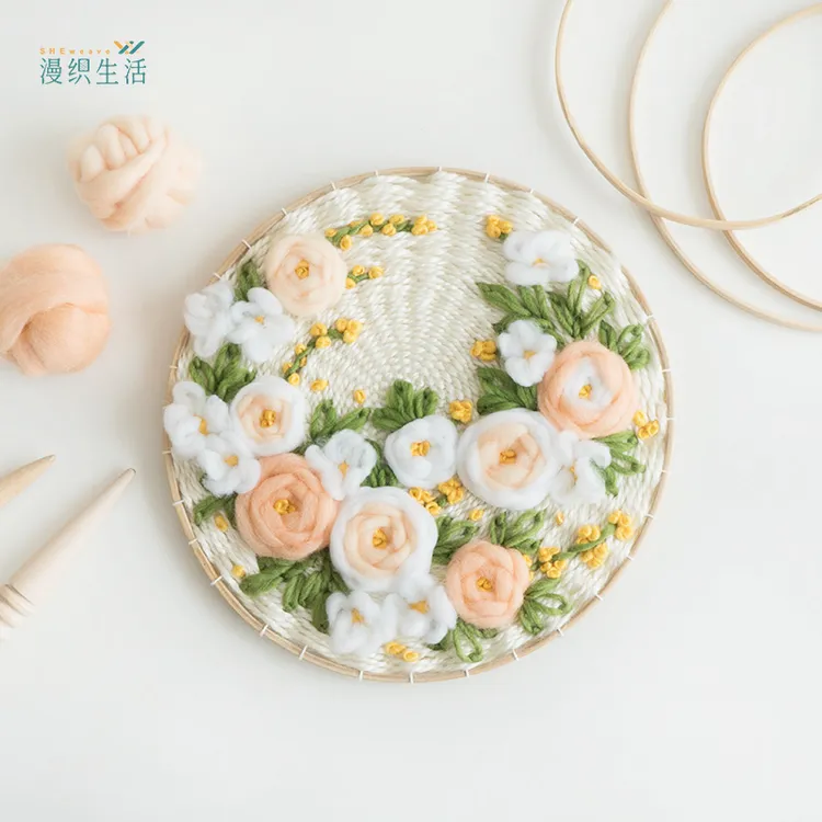 漫织生活春和手工diy材料包圆形编织画机织挂毯毛线田园风花朵