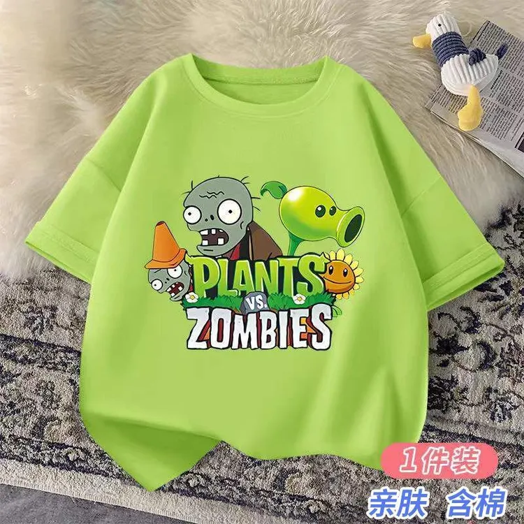 游戏植物大战僵尸衣服男童含棉短袖t恤男宽松韩版棉质打底衫儿童