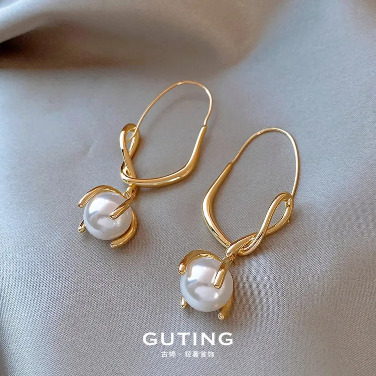 铜合金耳饰 10630高级感耳饰简约温柔珠珠长款流苏耳环法式首饰