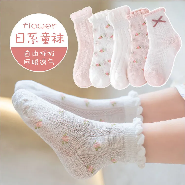 女童袜子春夏薄款儿童棉袜宝宝袜夏季中大童公主花边网眼短袜童袜