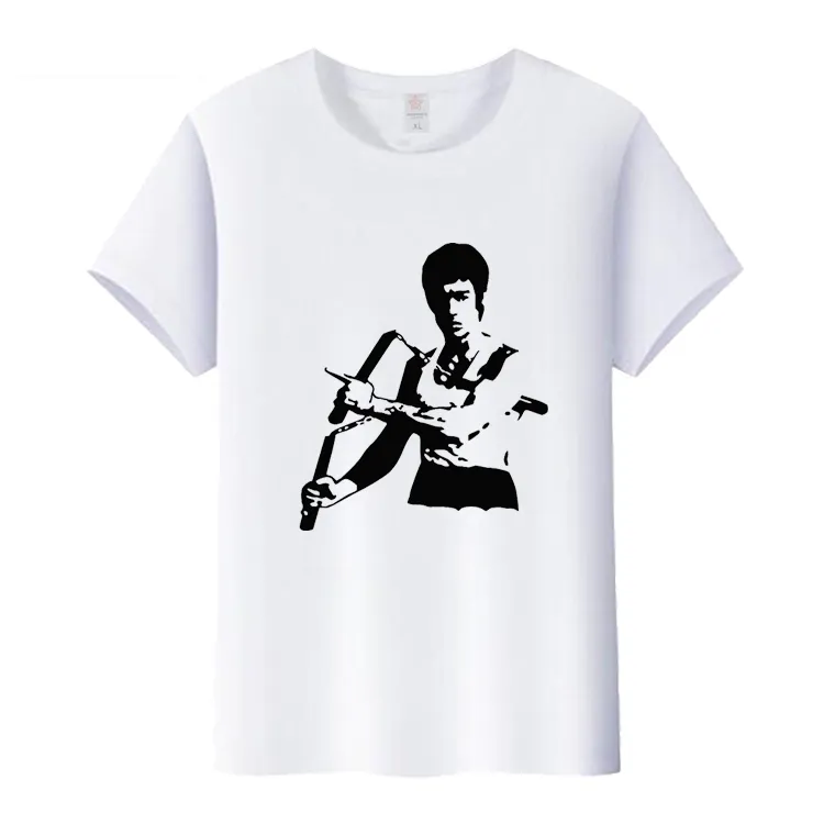 纯棉BruceLee功夫中国龙李小龙双节棍短袖T恤男女武馆武术训练服