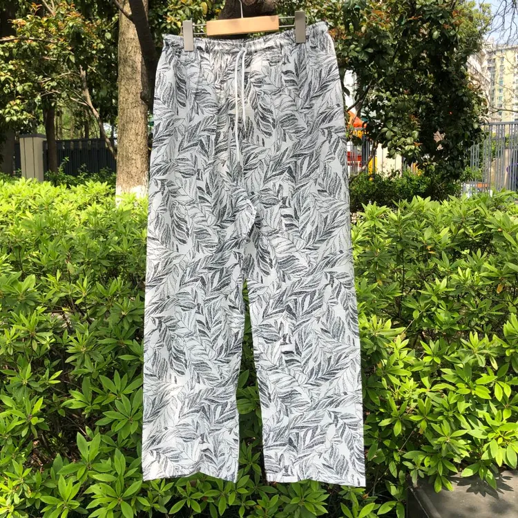 2024夏印花直筒裤女休闲长裤舒服凉快透气阔腿裤大码男宽松花裤子