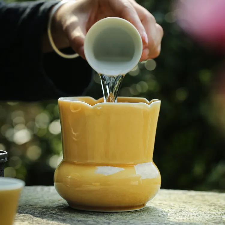 葵口色釉陶瓷建水茶渣桶缸杯洗水洗茶洗盛水器水盂废水缸茶具配件