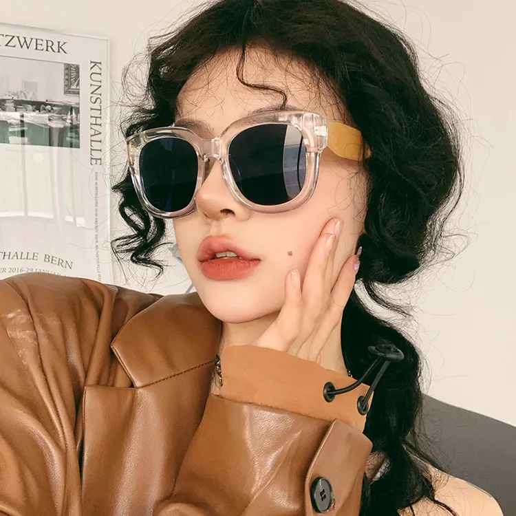 网红款超大框方形墨镜女圆脸复古透明框韩版偏光太阳镜太阳防晒镜