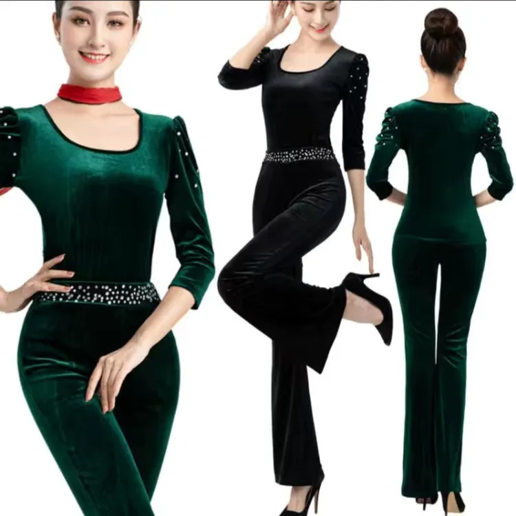 形体服金丝绒秋冬款新款礼仪训练服导师培训暗扣修身舞蹈服套装