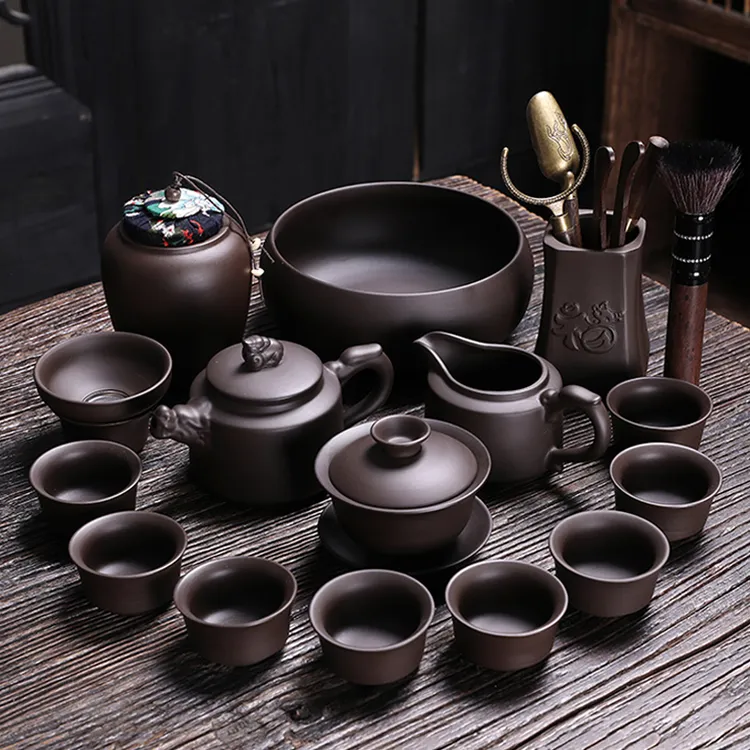 紫砂功夫茶具套装中式家用轻奢泡茶壶陶瓷客厅办公室送礼盒装整套