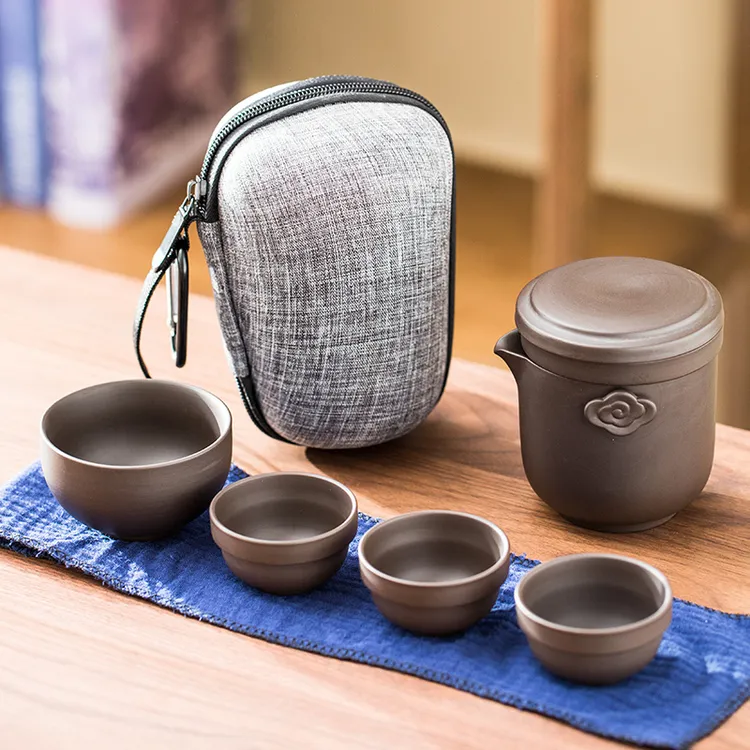 璇瓷旅行茶具一壶四杯简约户外便携快客杯紫砂家用车载随手杯过滤