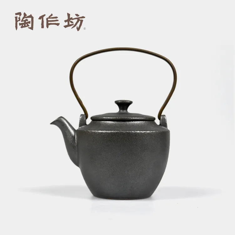 陶作坊老岩泥如初禅黑提梁壶一次烧仿古茶壶泡茶器家用铜把茶具