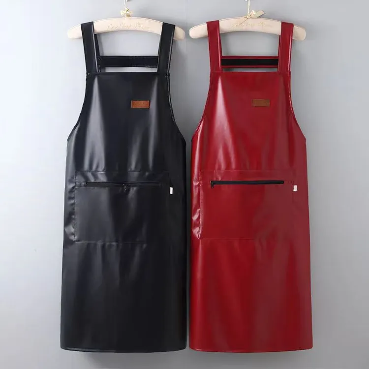 加长皮革围裙防水防油家用厨房做饭围腰大人上班男女pu软皮工作服