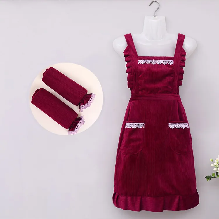 灯芯绒公主围裙家用厨房做饭透气防油污双层围腰韩版时尚工作服女