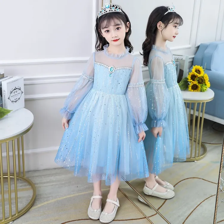 女童爱莎公主裙2022vv21052春秋新款裙子冰雪奇缘网纱蓬蓬连衣裙