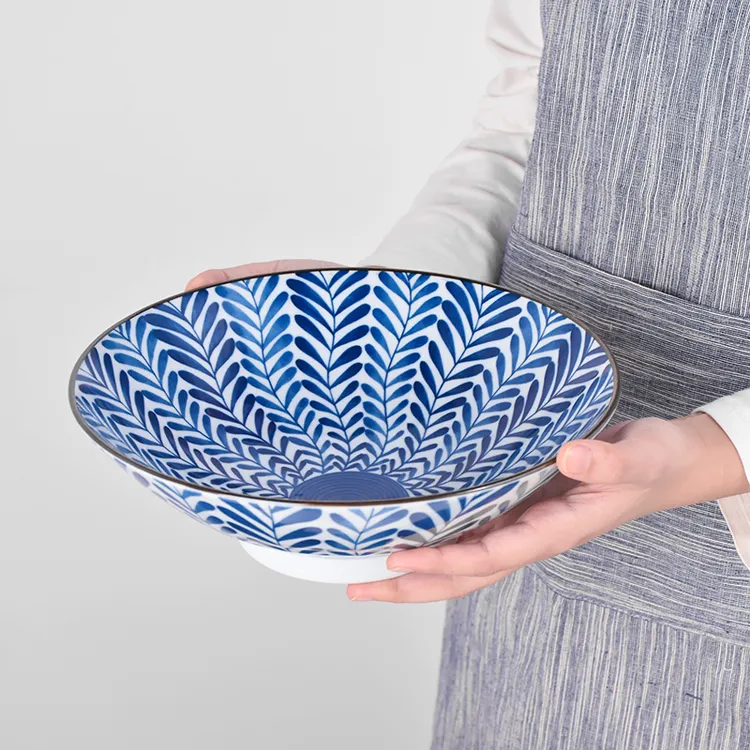 波佐见烧日本 8寸6寸日式拉面斗笠碗釉下彩家用泡面碗