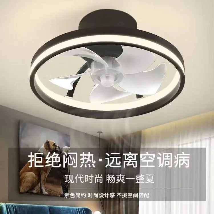 现代简约卧室风扇灯吊扇灯铜电机客厅餐厅创意带风扇一体隐形吊灯