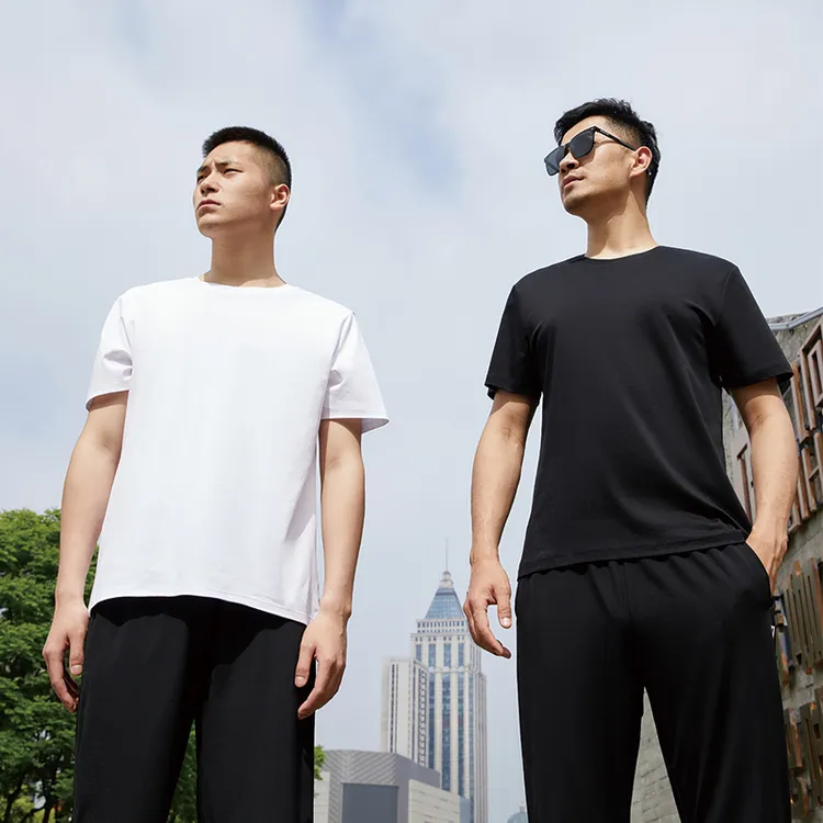 温暖印象夏季尤特莱纯棉丝光凉感长绒棉舒适透气圆领短袖T恤男