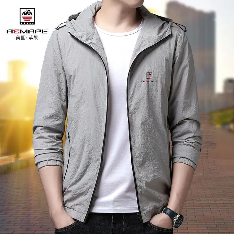 夏季防晒衣男宽松透气冰丝薄防紫外线休闲速干外套连帽防晒服风衣