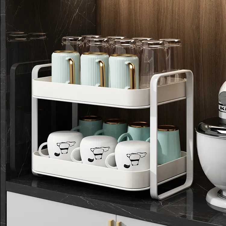 杯子收纳置物架杯架客厅玻璃茶杯双层沥水托盘家用桌面放水杯架子