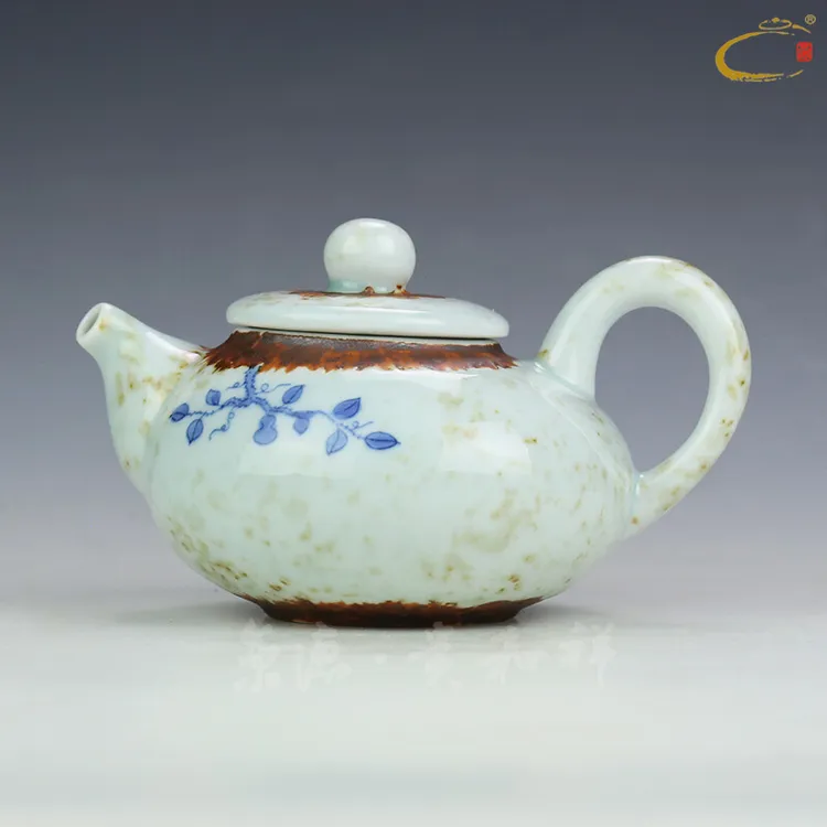 贵和祥专柜手工柴纹葫芦景德镇手绘陶瓷内彩歪把功夫茶具泡茶壶单