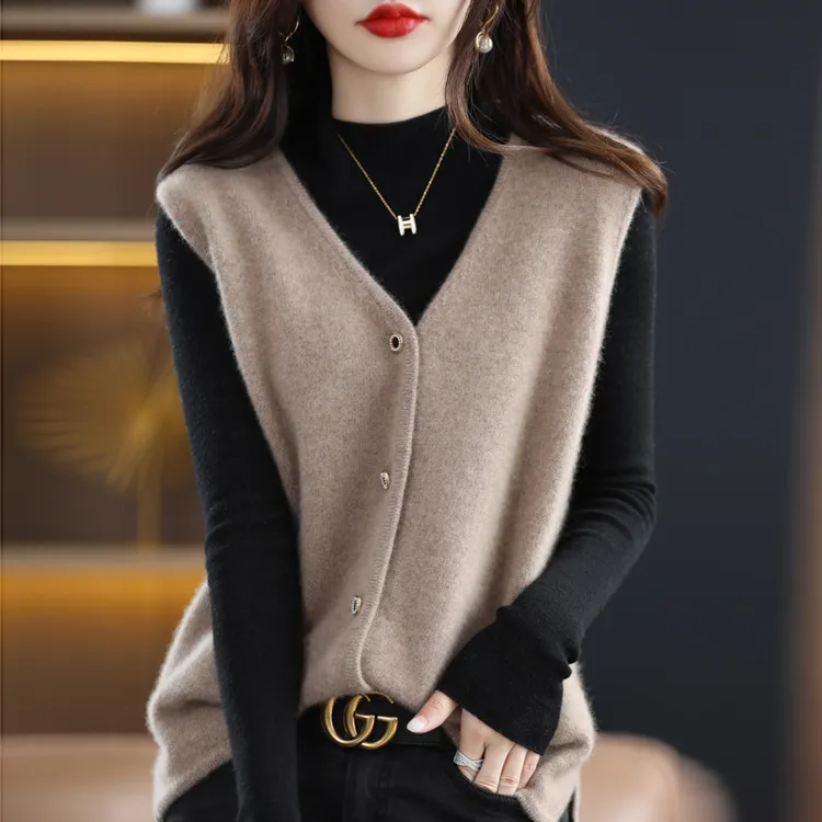 （NJR245价已开）100%纯羊毛马甲V领奶奶羊毛坎肩无袖羊毛开衫