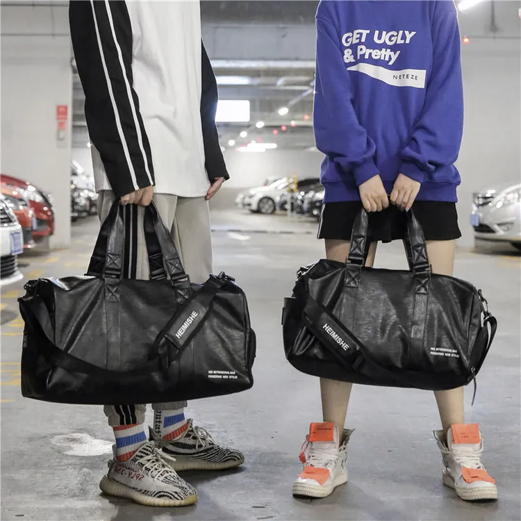 独立鞋位短途旅行包健身包潮女瑜伽运动训练包男PU防水手提旅行袋商品图