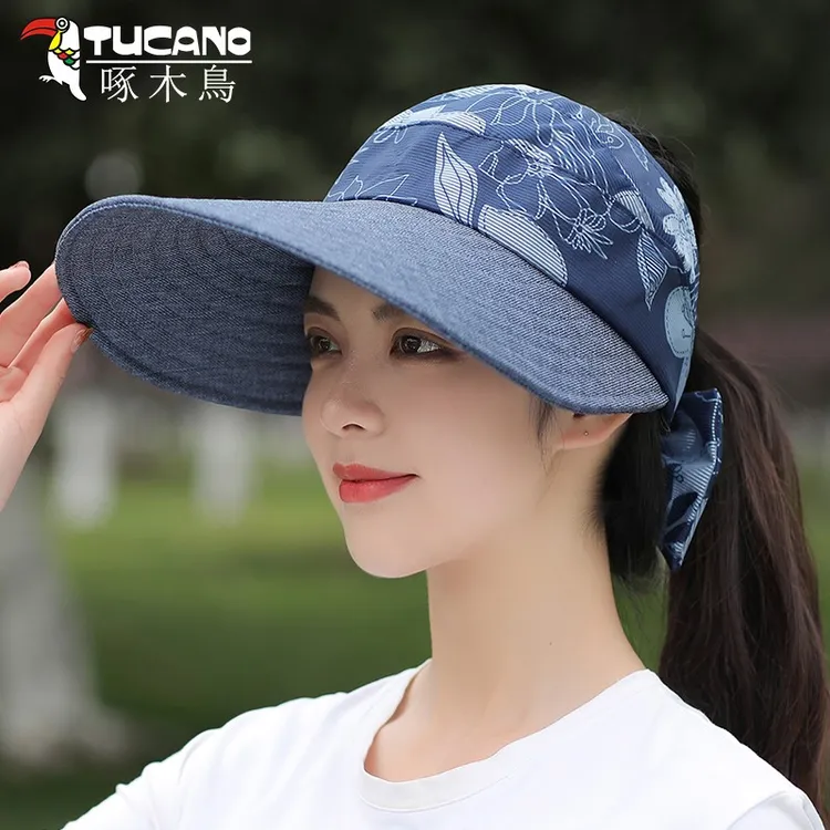 啄木鸟帽子女夏季遮阳帽空顶防紫外线大沿遮脸时尚骑车防晒太阳帽