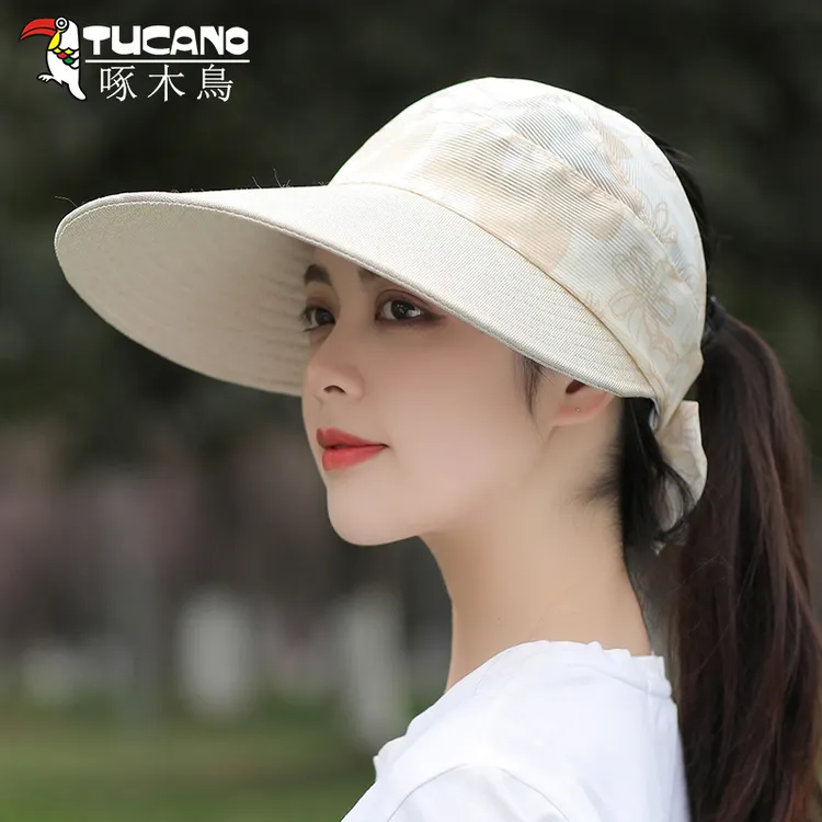 啄木鸟帽子女夏季太阳帽空顶防紫外线防晒大沿遮脸时尚骑车遮阳帽