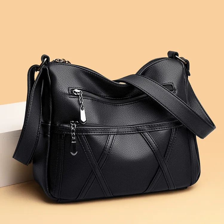 女包新款时尚软皮女多层百搭单肩斜挎包简约大气中老年妈妈包1345